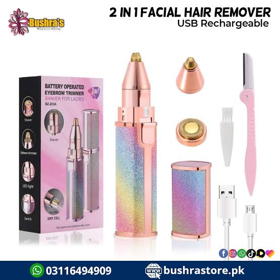 2 in 1 Electric Eyebrow Trimmer and Shaver, Rechargeable Hair Remover for All Parts Use in Pen Flawless Hair Remover Rechargeable Painless-Precision Eyebrow Trimmer and Eyebrow Razor Tool with LED Light for Face, Lips, Nose, Chin, Arm